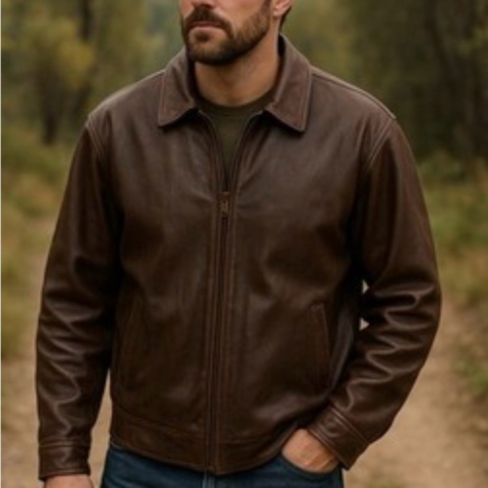 Men's Classic Brown 100% Leather Bomber Jacket